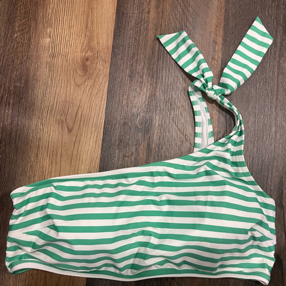 Aerie Bandeau One Shoulder Green and White Swim Top Size XL